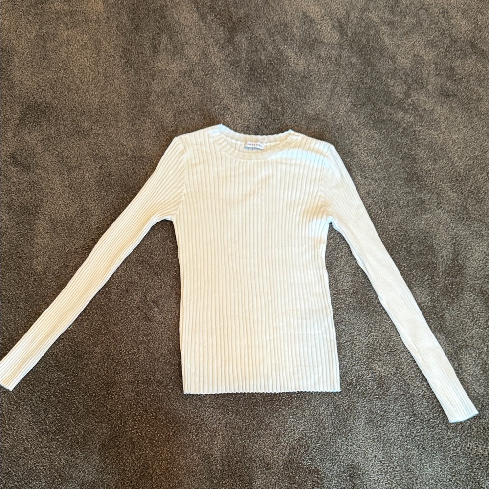 Anine Bing Cecily Top. White Ribbed Long Sleeve Top
